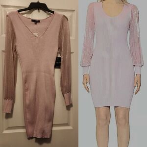 NWT Dylan Ryan NYC Juniors Metallic-Stripe V-Neck Midi Dress • Pink Sweater • M